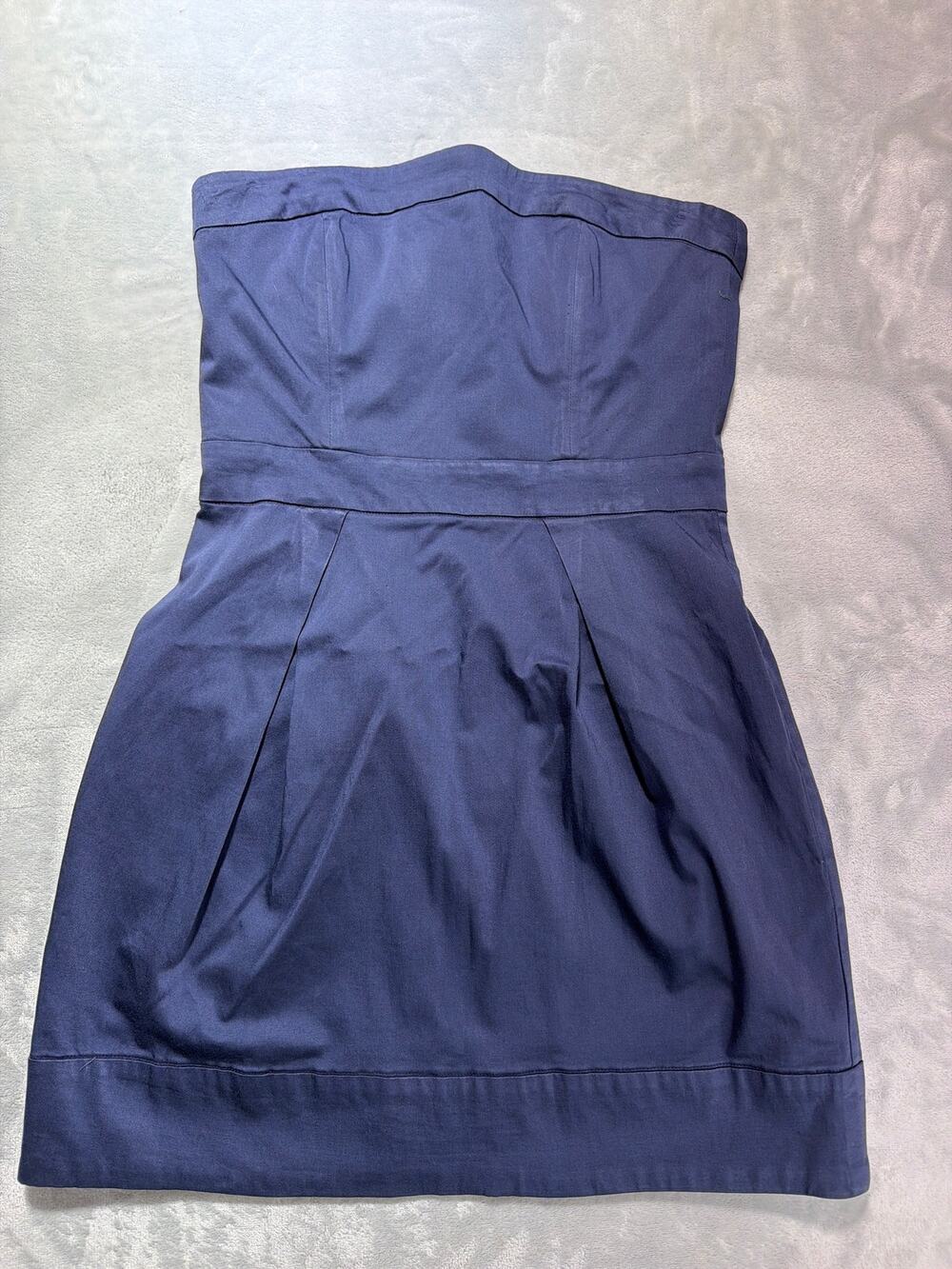 French Connection Wizard Strapless Dress Womens 8 Blue Pleated Mini Pocket